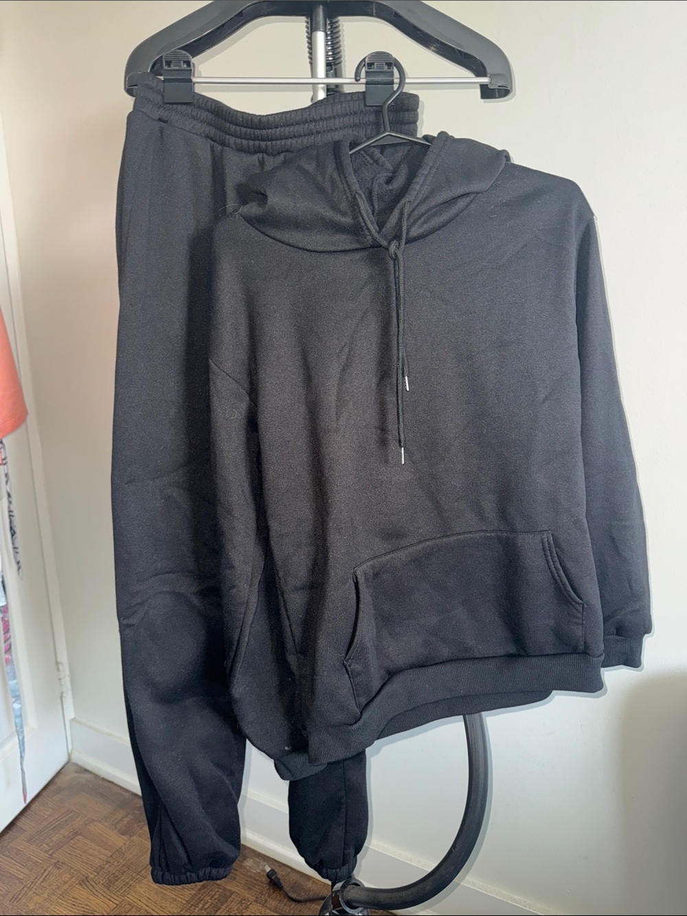SHEIN Black Pullover Hoodie with Kangaroo Pocket
